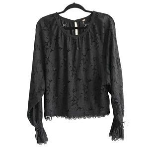Free People Black Floral Lace Top